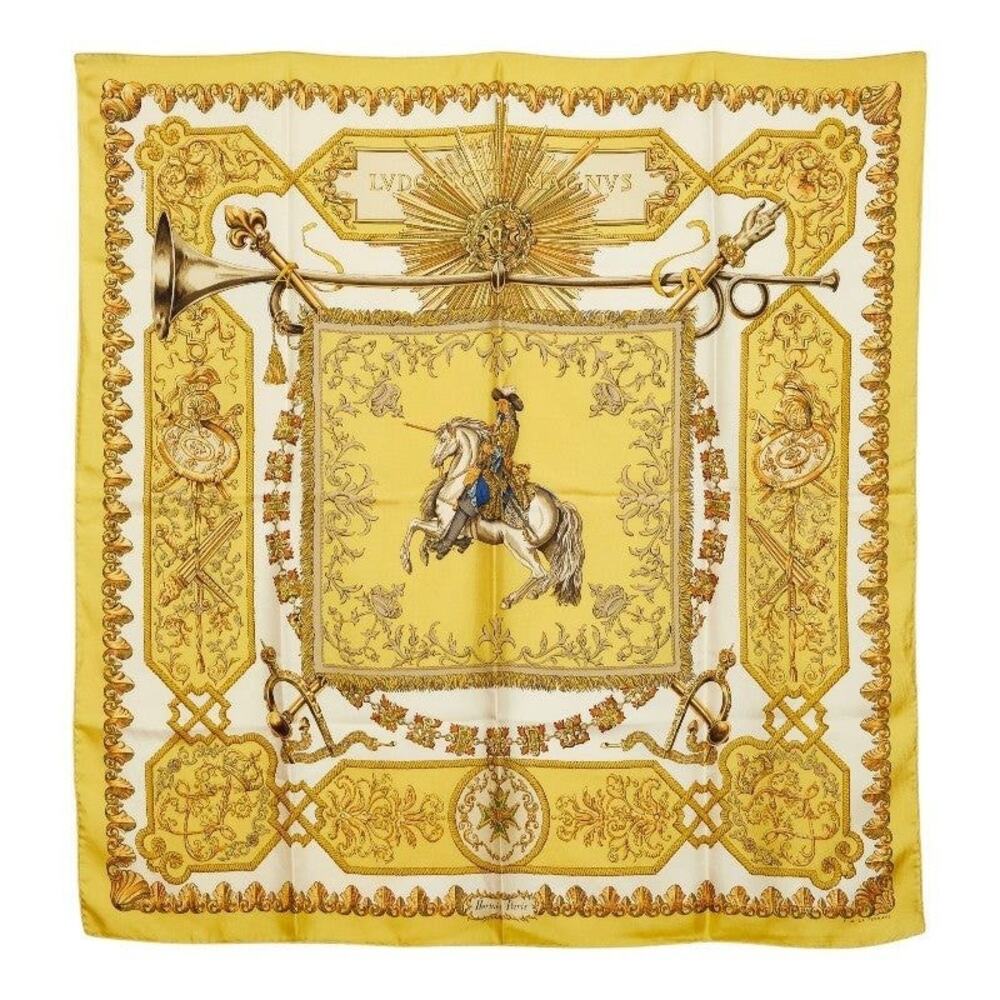 Hermes Carre 90 LVDOVICVS MAGNVS Louis XIV On Horseback Scarf Yellow